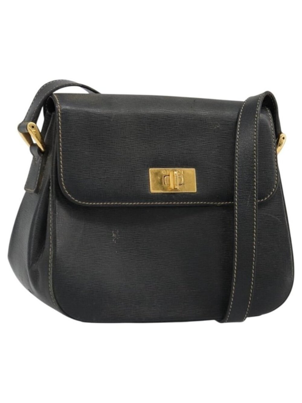 Authentic GUCCI Shoulder Bag Leather Black Gold